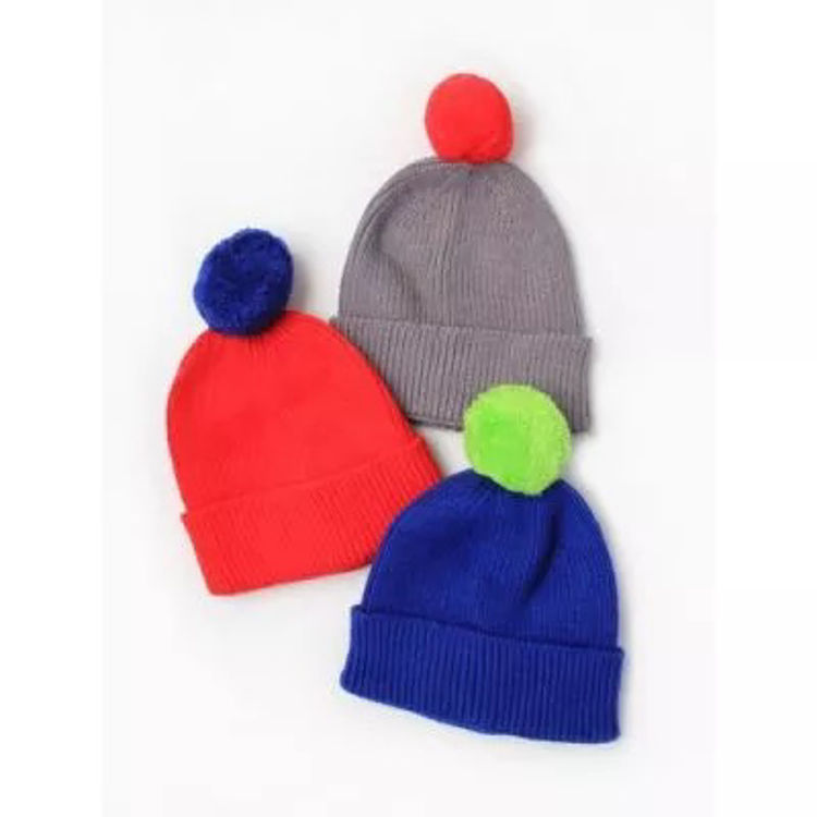 Picture of 80408 -Childrens Sized Knitted Bobble Hat.-RED-GREY-NAVY
